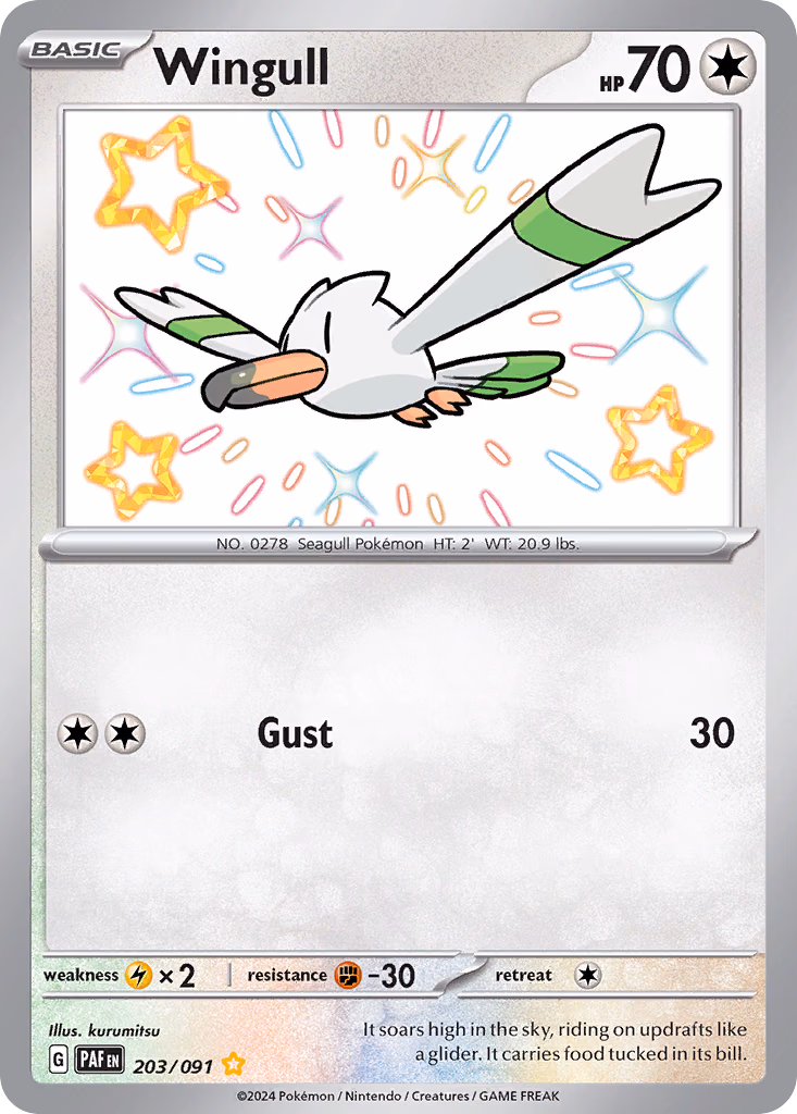 Wingull Pokemon card (203/091, Paldean Fates)