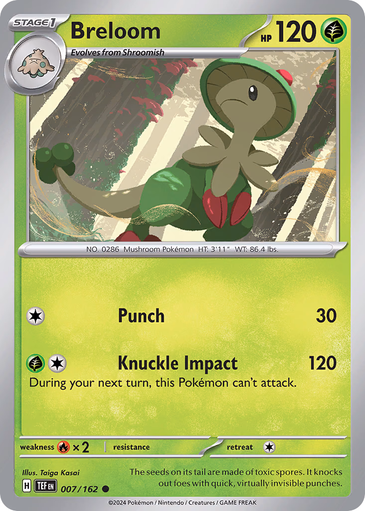 Breloom Pokemon card (007/162, Temporal Forces)