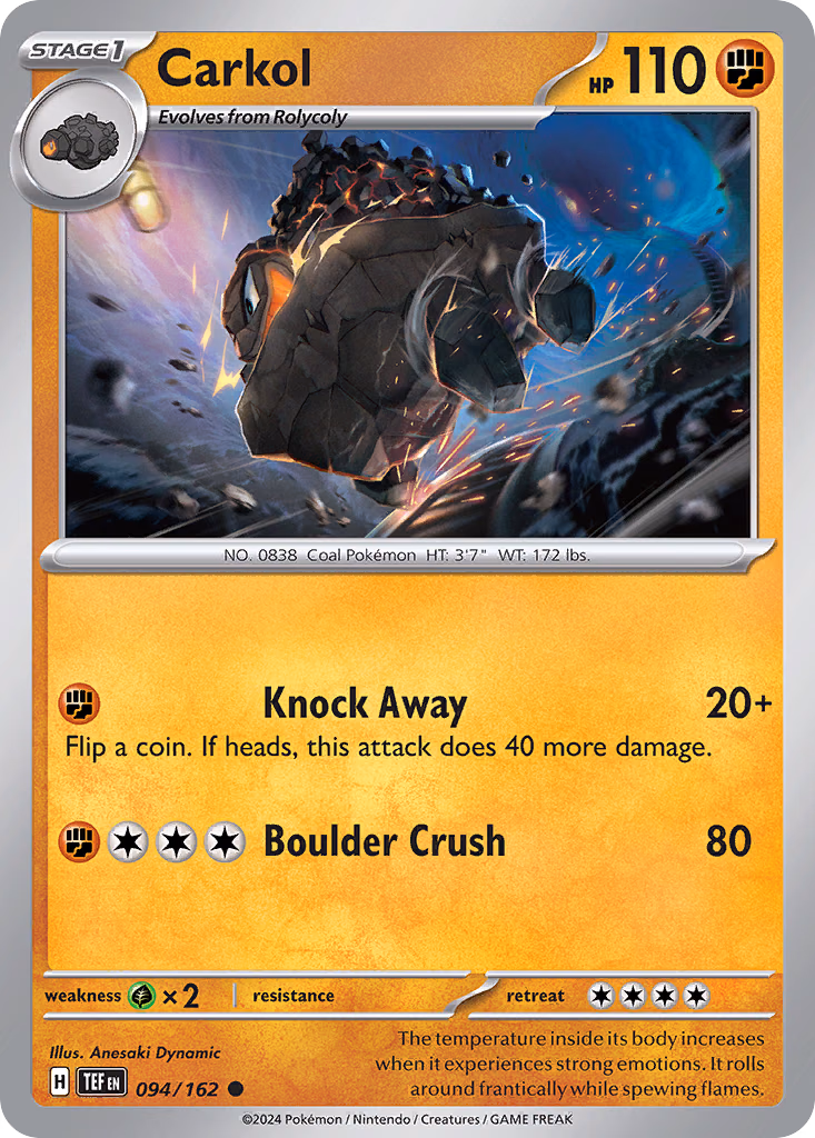 Carkol Pokemon card (094/162, Temporal Forces)