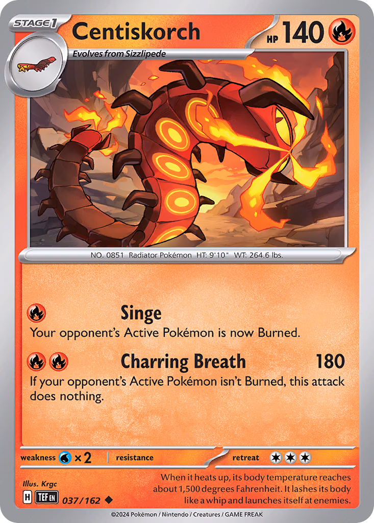 Centiskorch Pokemon card (037/162, Temporal Forces)