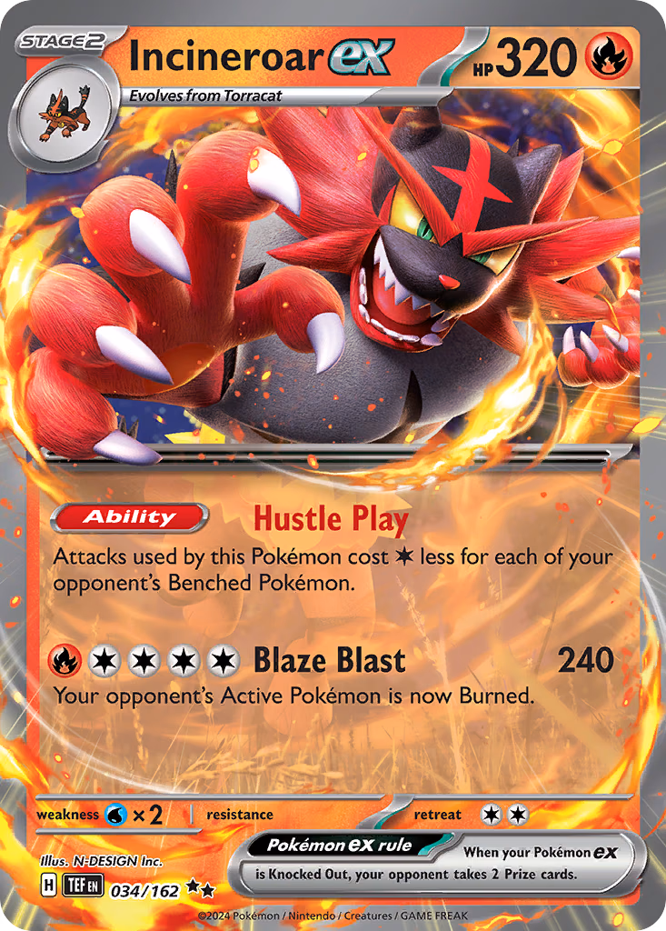 Incineroar ex Pokemon card (034/162, Temporal Forces)