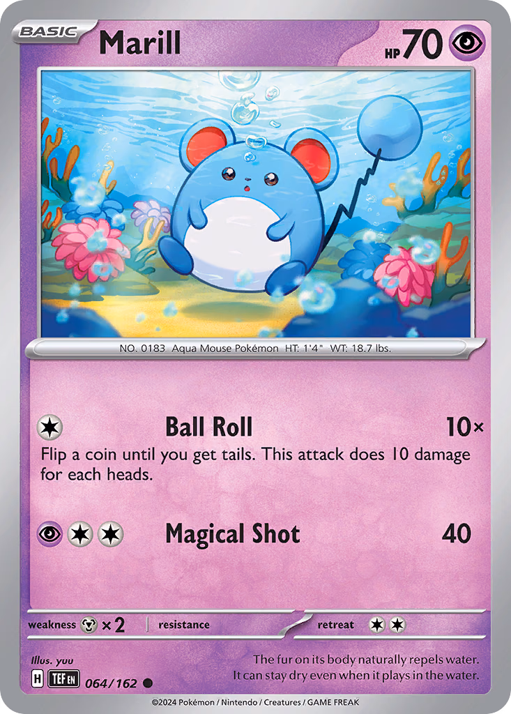 Marill Pokemon card (064/162, Temporal Forces)