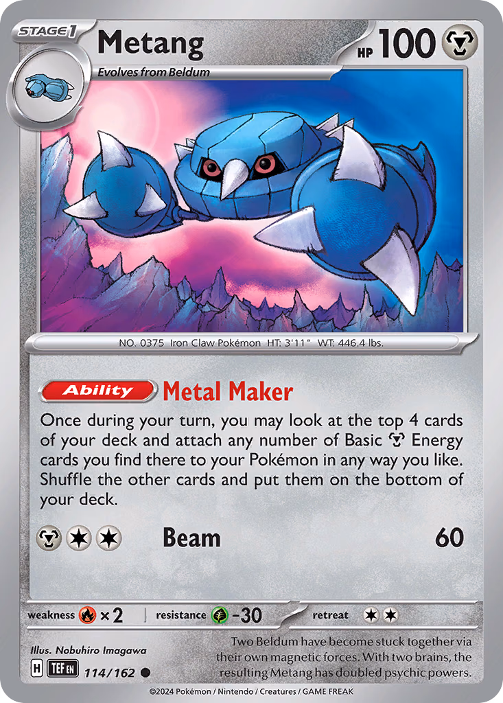 Metang Pokemon card (114/162, Temporal Forces)