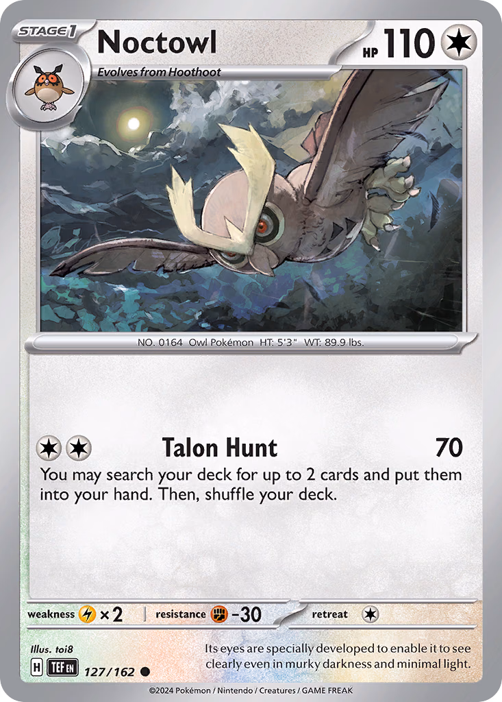 Noctowl Pokemon card (127/162, Temporal Forces)