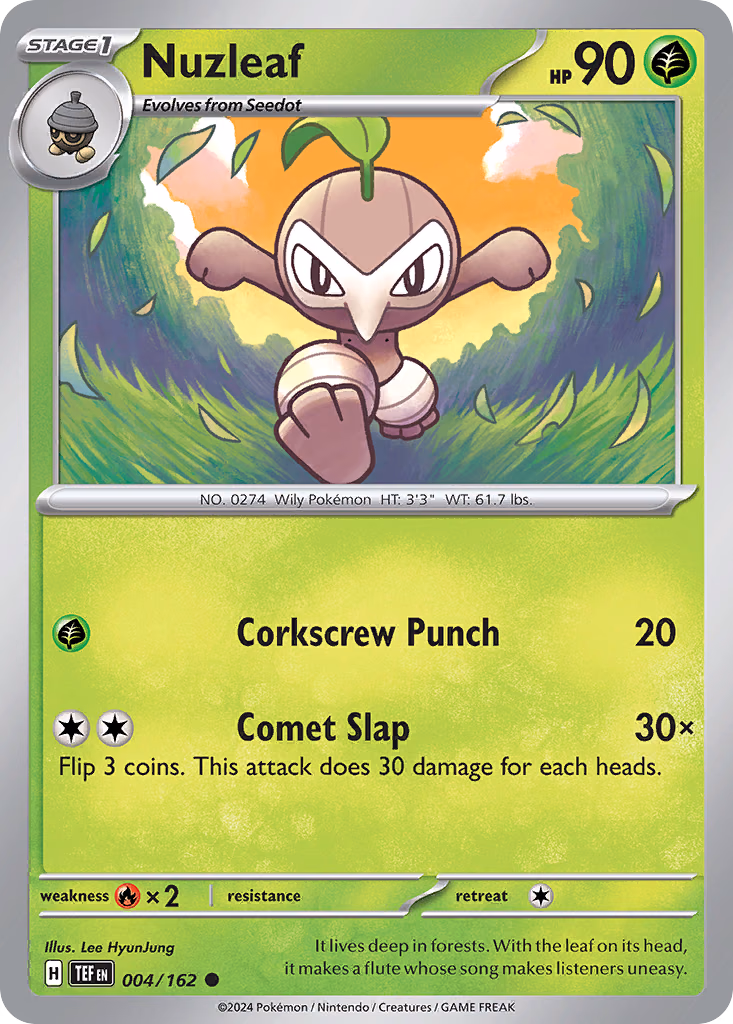 Nuzleaf Pokemon card (004/162, Temporal Forces)