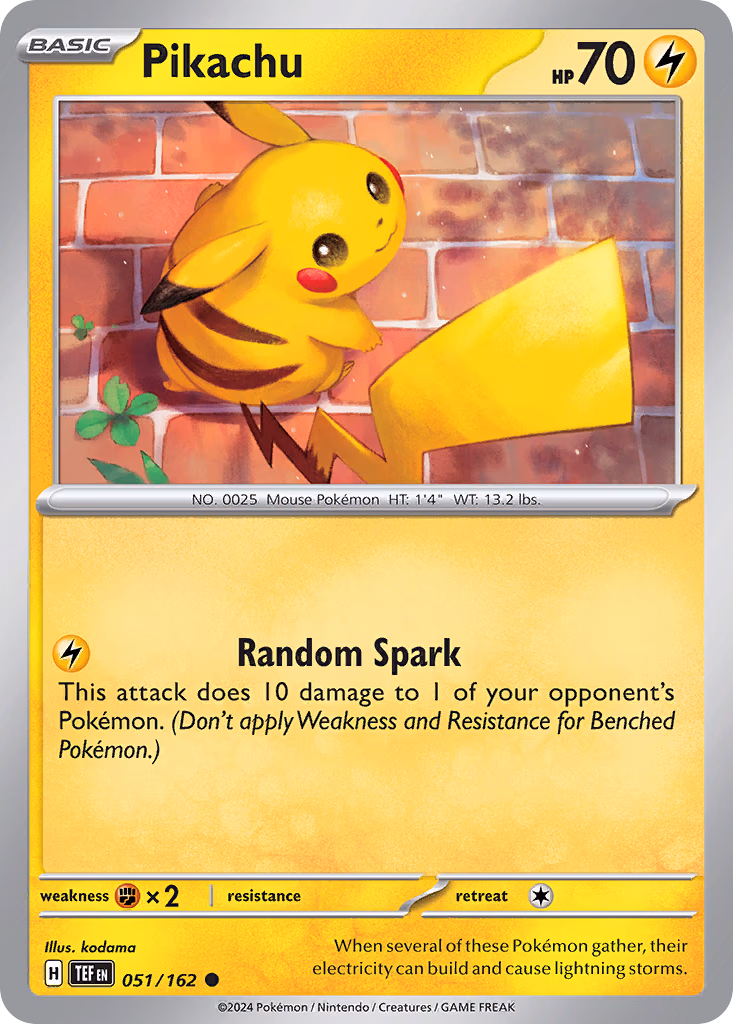 Pikachu Pokemon card (051/162, Temporal Forces)