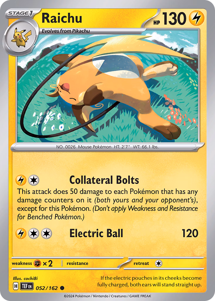 Raichu Pokemon card (052/162, Temporal Forces)