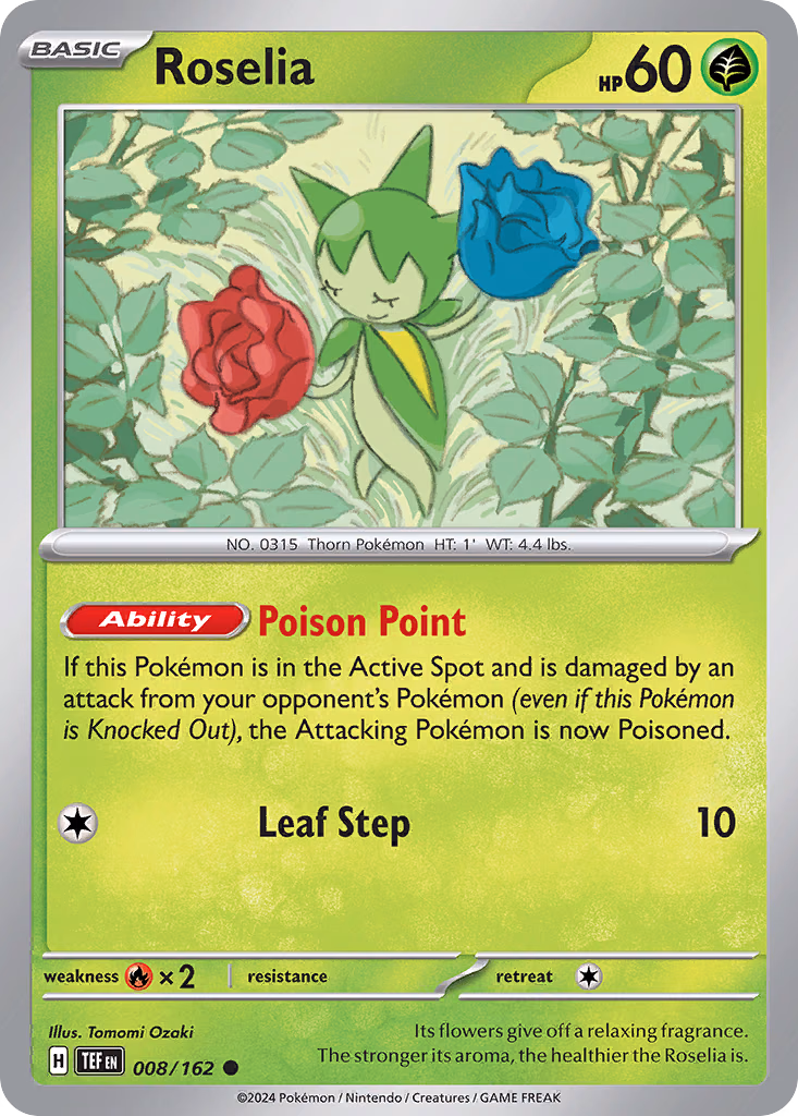 Roselia Pokemon card (008/162, Temporal Forces)