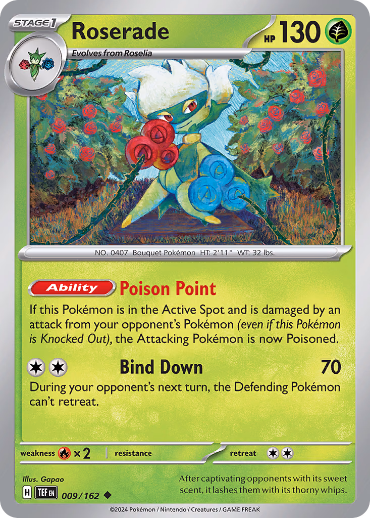 Roserade Pokemon card (009/162, Temporal Forces)