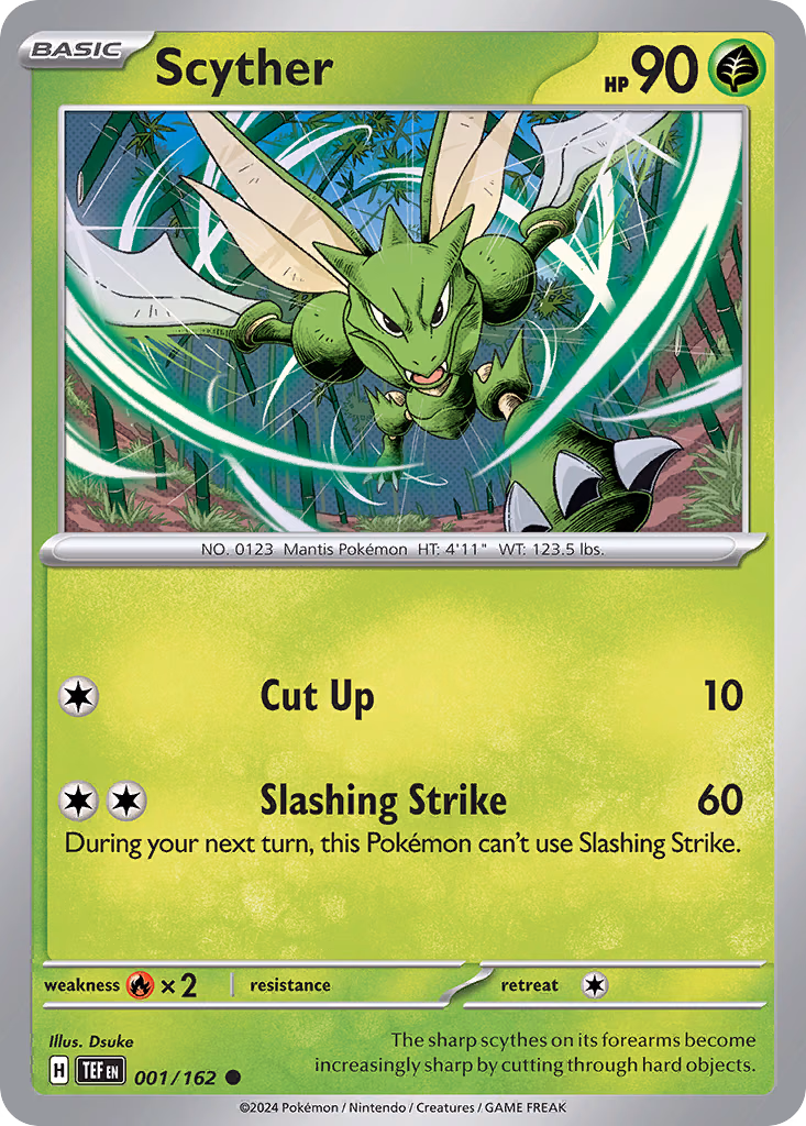 Scyther Pokemon card (001/162, Temporal Forces)