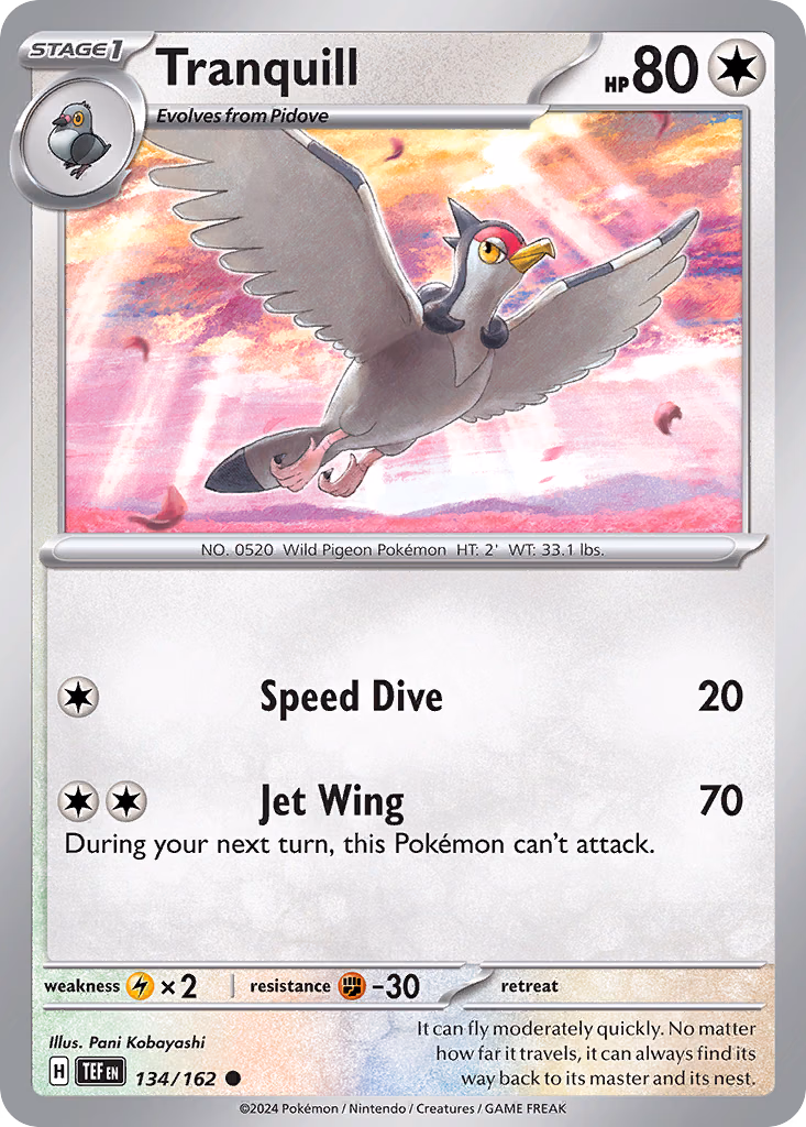 Tranquill Pokemon card (134/162, Temporal Forces)