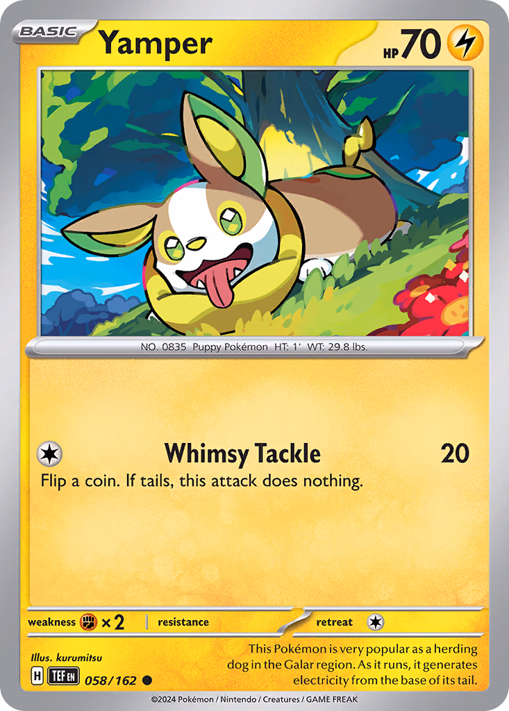 Yamper Pokemon card (058/162, Temporal Forces)