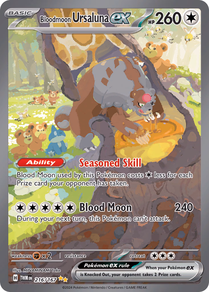 Bloodmoon Ursaluna ex Pokemon card (216/167, Twilight Masquerade)