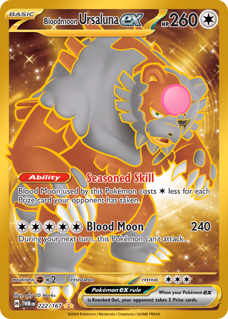 Bloodmoon Ursaluna ex Pokemon card (222/167, Twilight Masquerade)