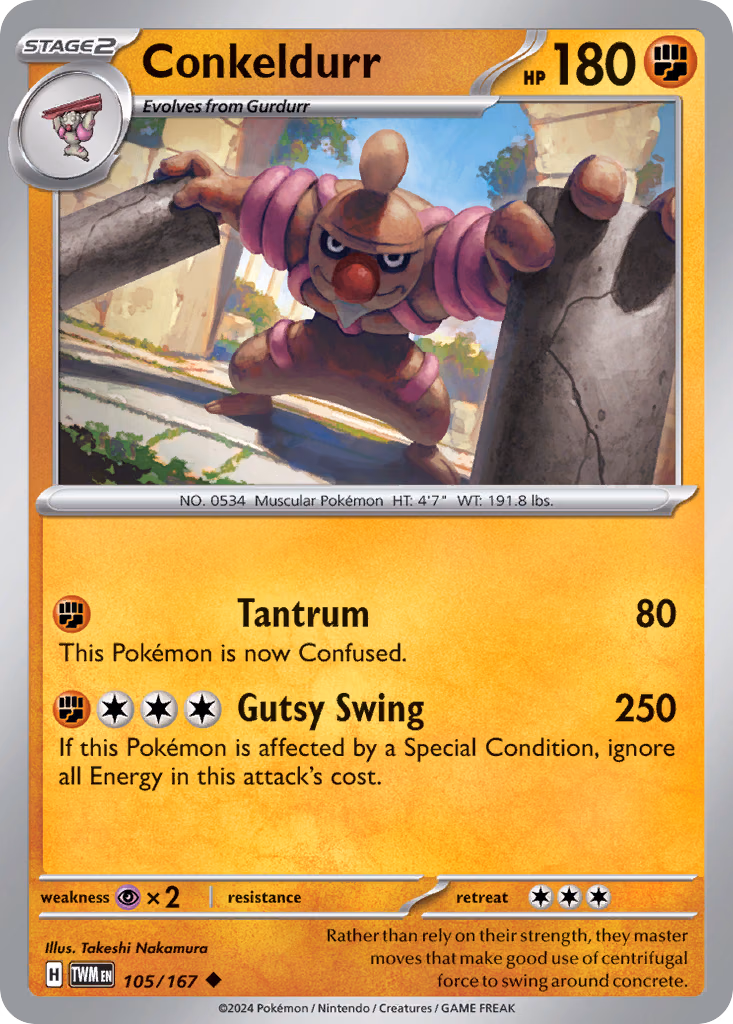 Conkeldurr Pokemon card (105/167, Twilight Masquerade)