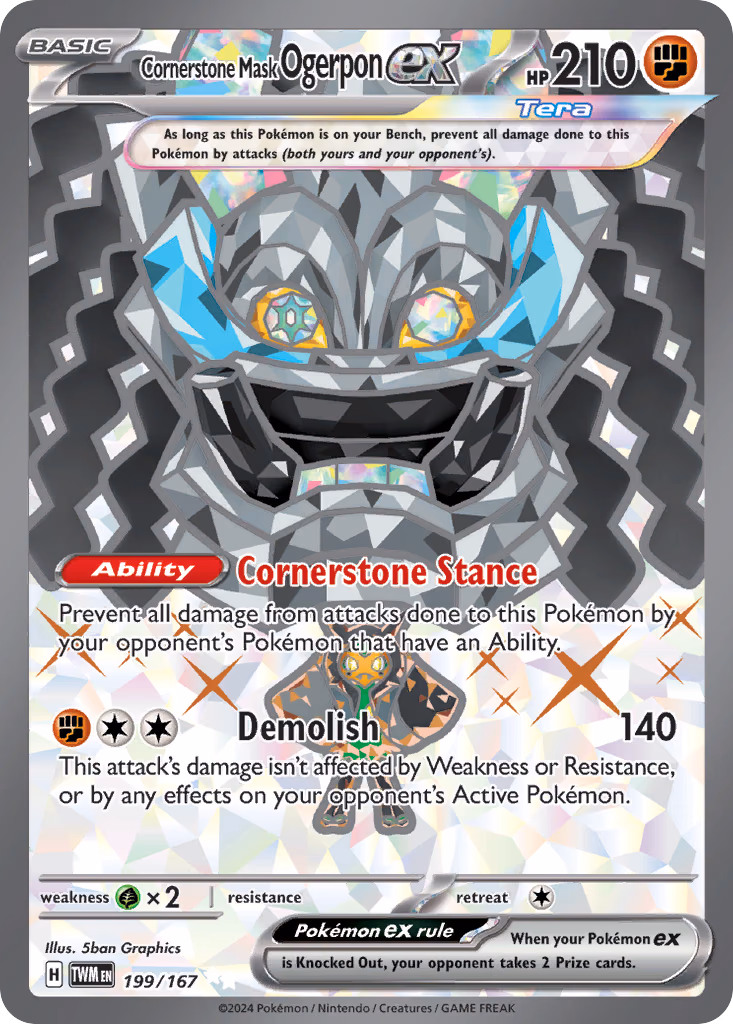 Cornerstone Mask Ogerpon ex Pokemon card (199/167, Twilight Masquerade)