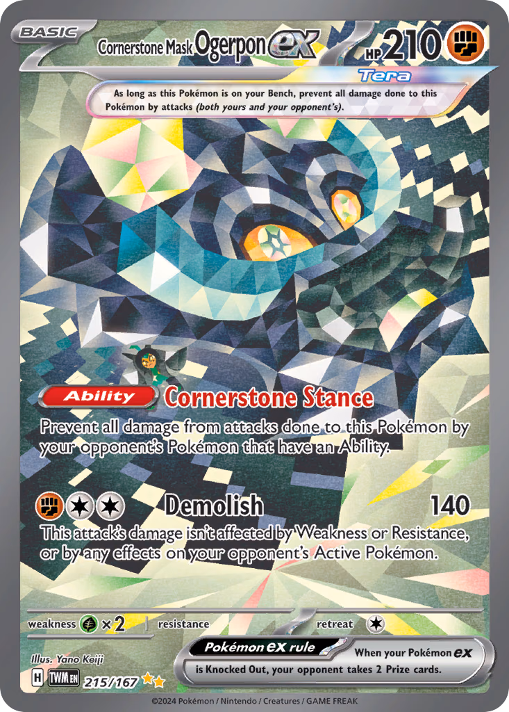 Cornerstone Mask Ogerpon ex Pokemon card (215/167, Twilight Masquerade)