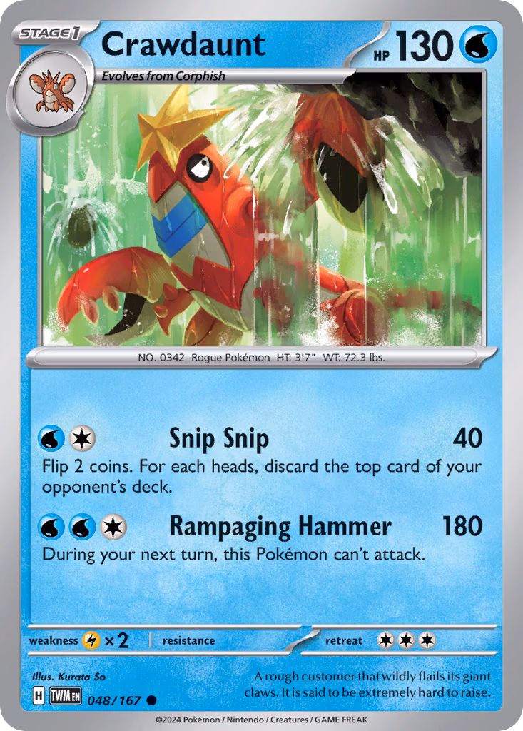 Crawdaunt Pokemon card (048/167, Twilight Masquerade)