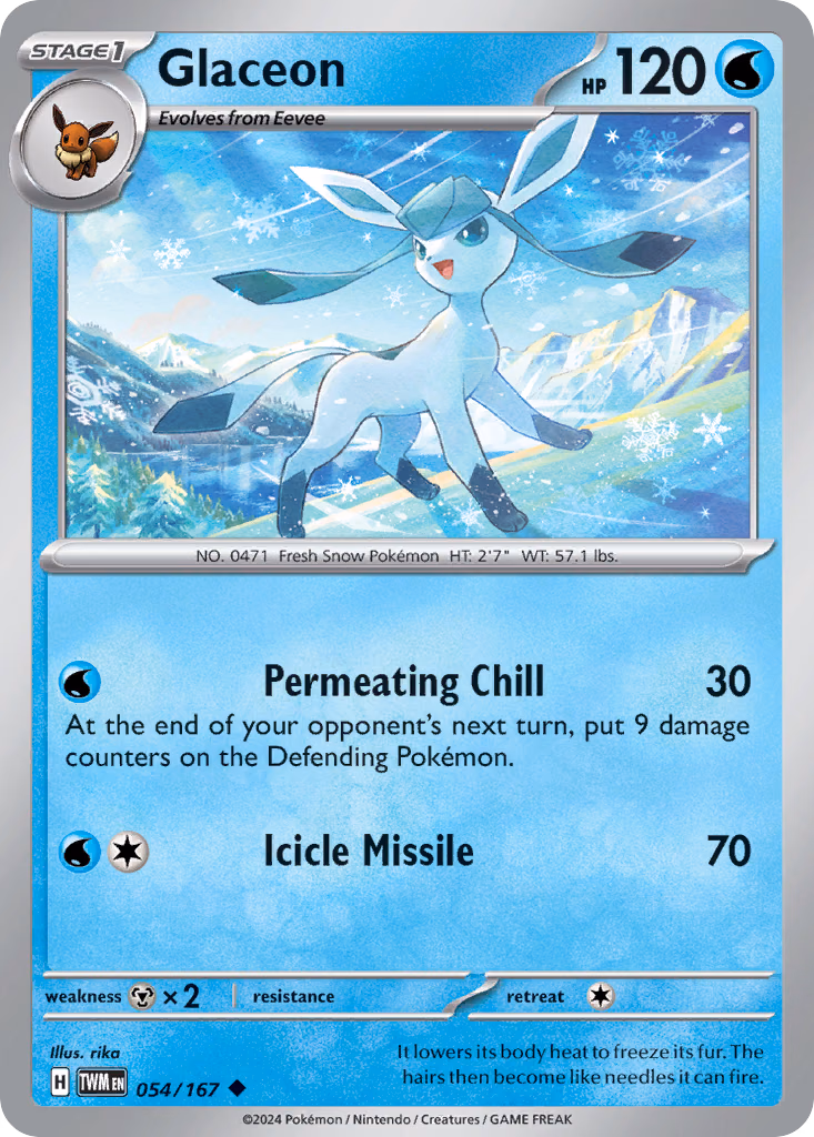 Glaceon Pokemon card (054/167, Twilight Masquerade)
