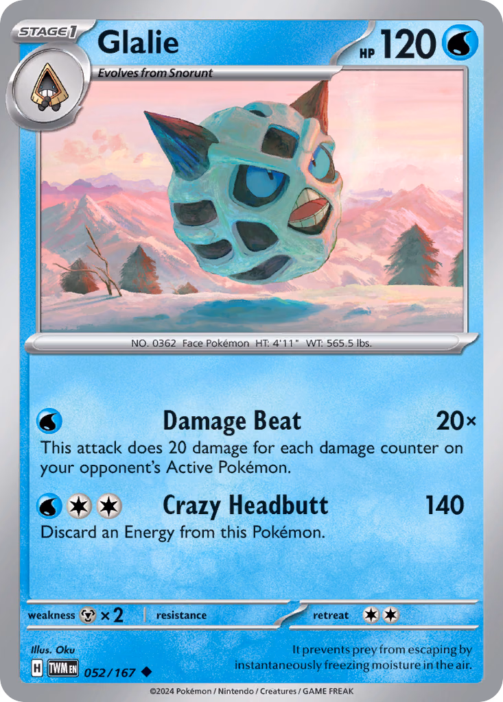 Glalie Pokemon card (052/167, Twilight Masquerade)