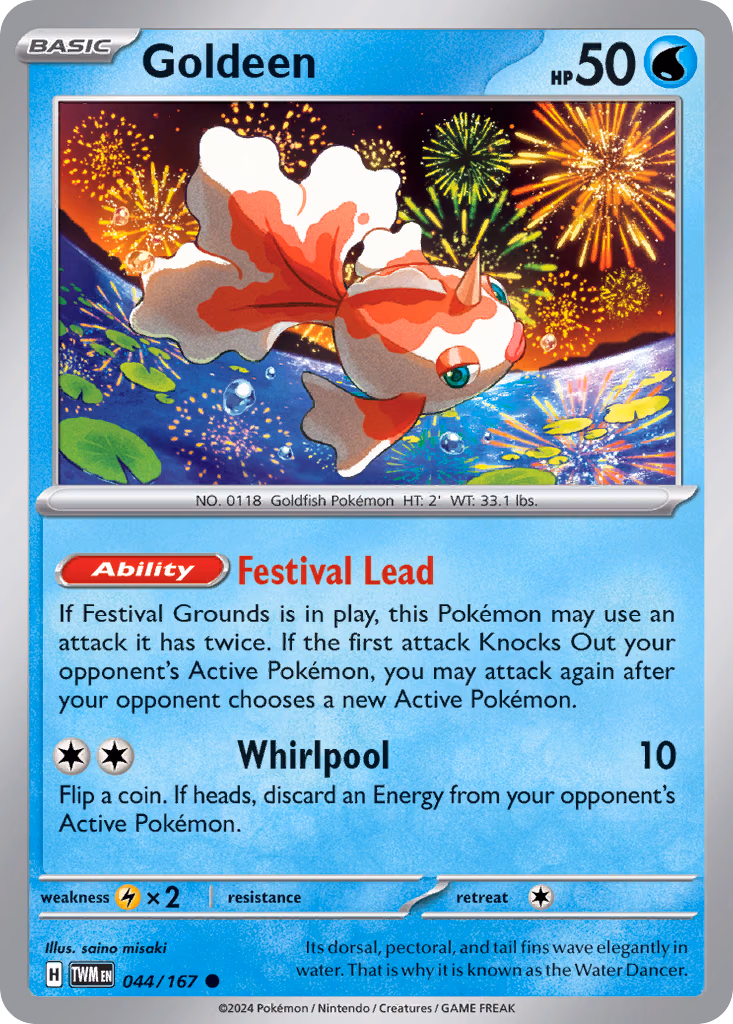 Goldeen Pokemon card (044/167, Twilight Masquerade)