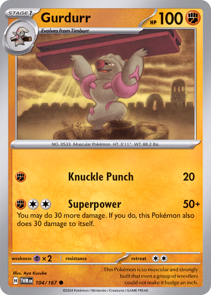 Gurdurr Pokemon card (104/167, Twilight Masquerade)
