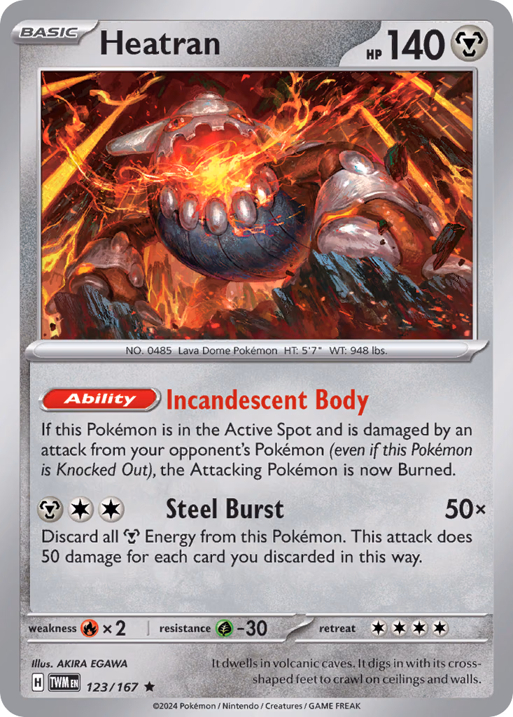Heatran Pokemon card (123/167, Twilight Masquerade)