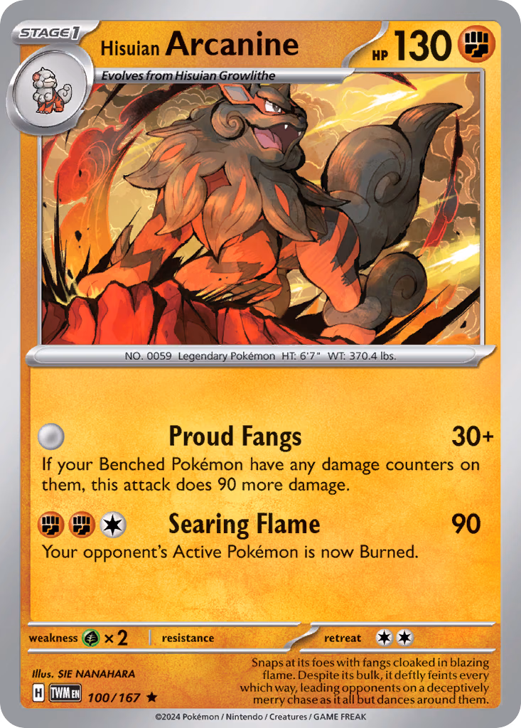Hisuian Arcanine Pokemon card (100/167, Twilight Masquerade)