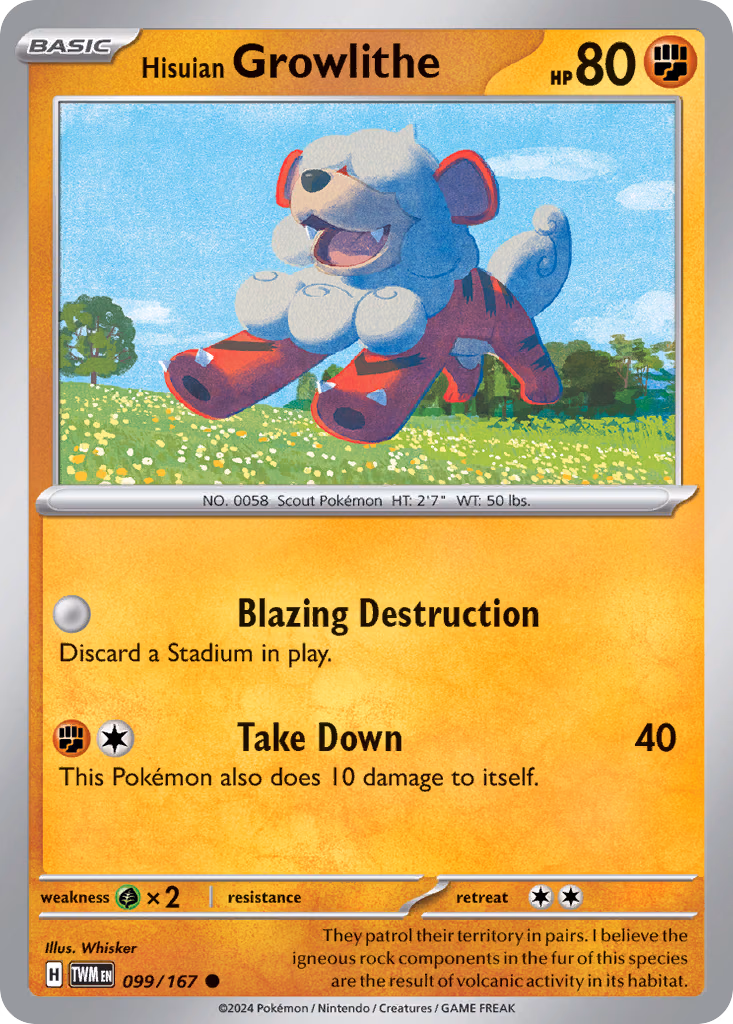 Hisuian Growlithe Pokemon card (099/167, Twilight Masquerade)