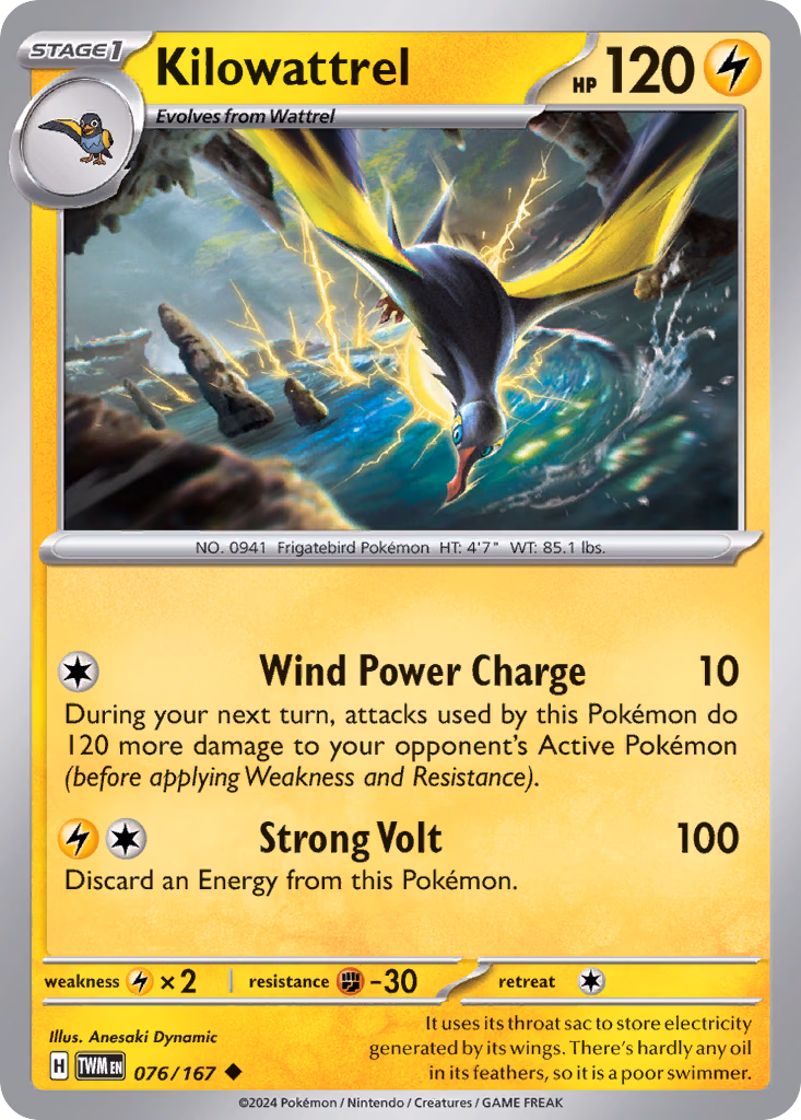 Kilowattrel Pokemon card (076/167, Twilight Masquerade)