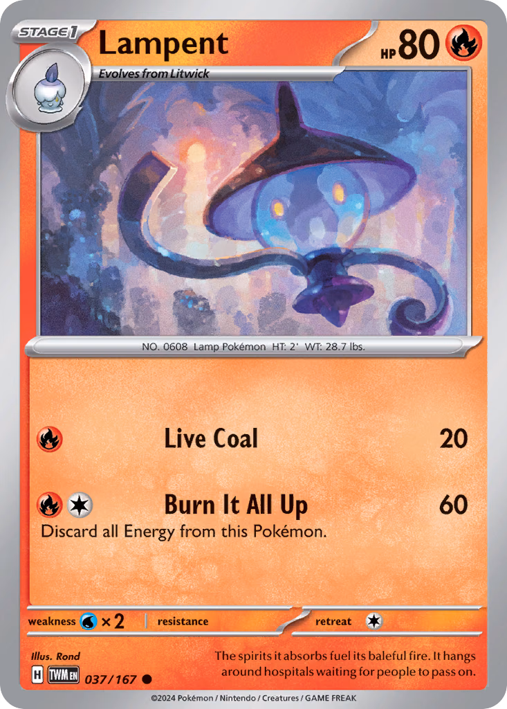 Lampent Pokemon card (037/167, Twilight Masquerade)