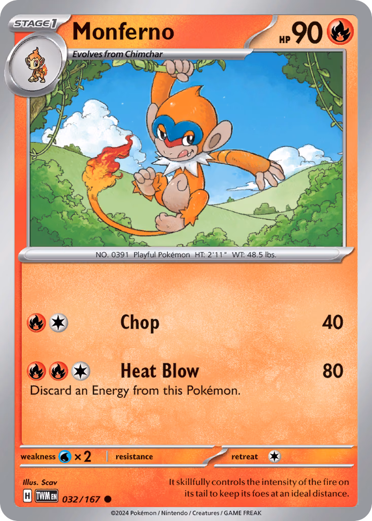 Monferno Pokemon card (032/167, Twilight Masquerade)