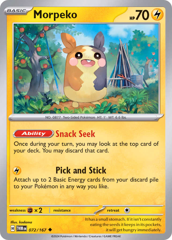 Morpeko Pokemon card (072/167, Twilight Masquerade)
