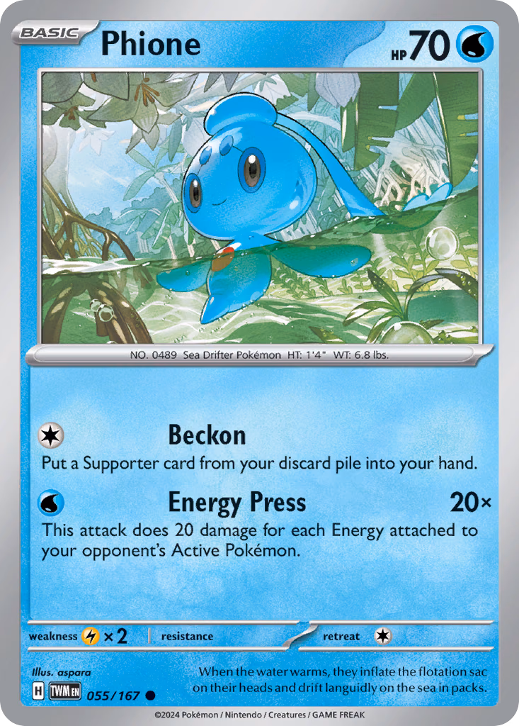 Phione Pokemon card (055/167, Twilight Masquerade)