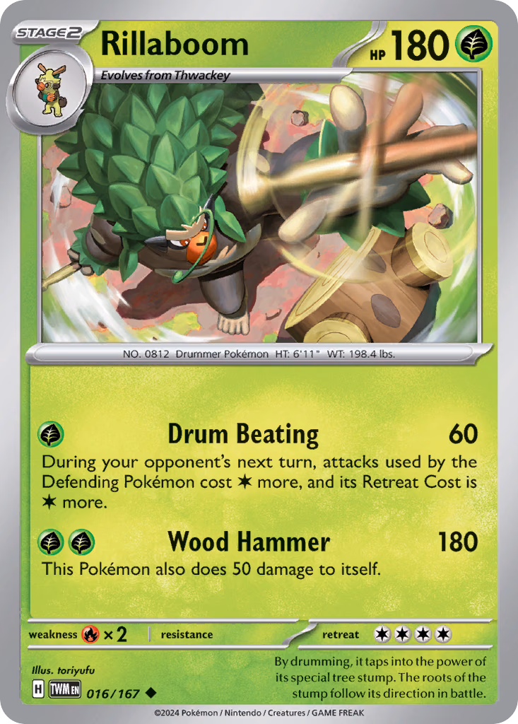 Rillaboom Pokemon card (016/167, Twilight Masquerade)