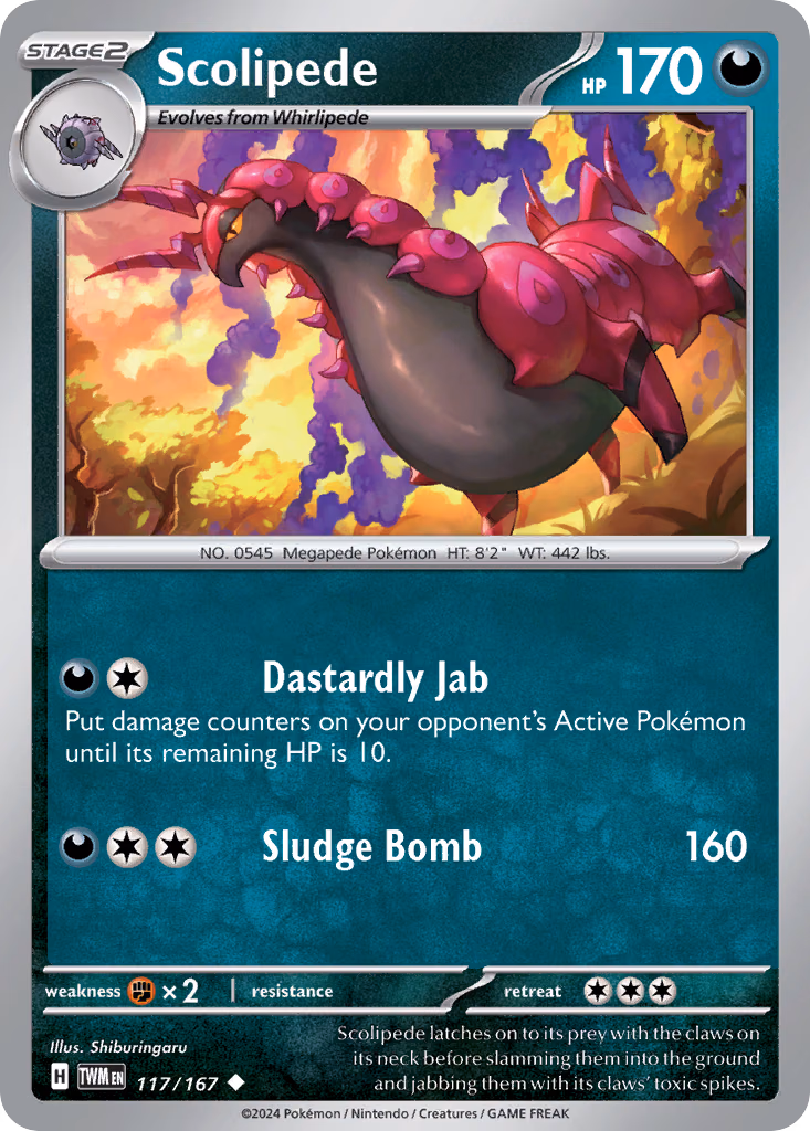 Scolipede Pokemon card (117/167, Twilight Masquerade)