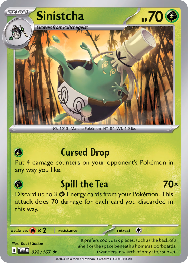Sinistcha Pokemon card (022/167, Twilight Masquerade)