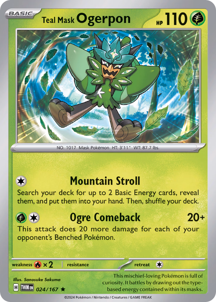 Teal Mask Ogerpon Pokemon card (024/167, Twilight Masquerade)
