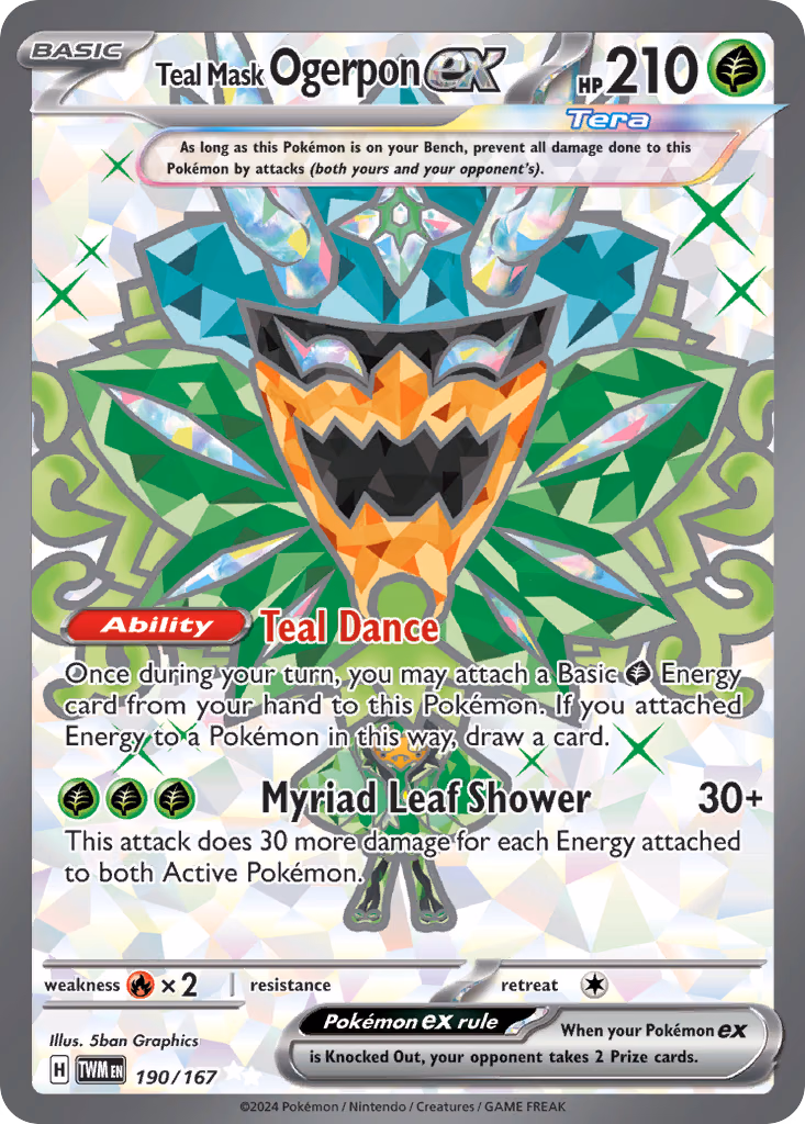 Teal Mask Ogerpon ex Pokemon card (190/167, Twilight Masquerade)