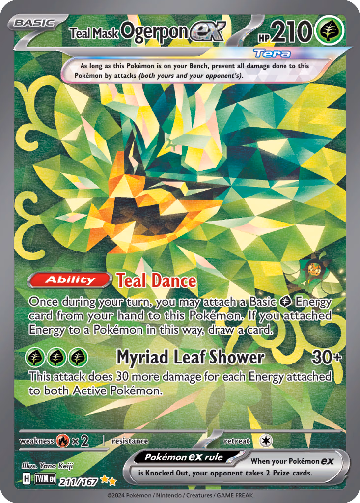 Teal Mask Ogerpon ex Pokemon card (211/167, Twilight Masquerade)