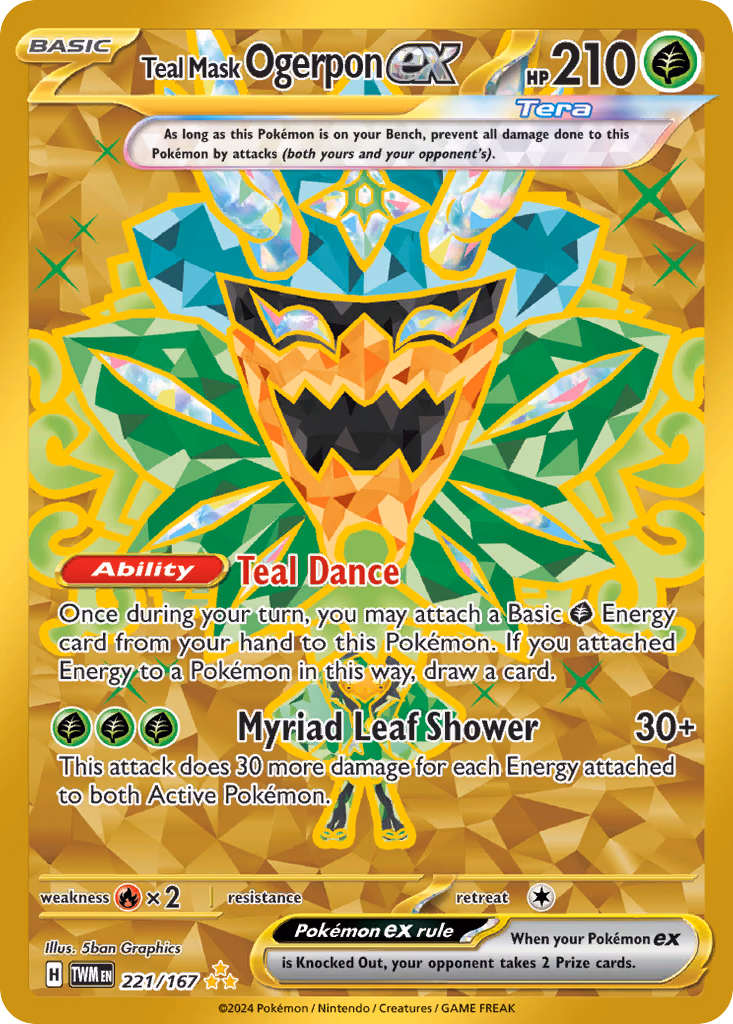 Teal Mask Ogerpon ex Pokemon card (221/167, Twilight Masquerade)