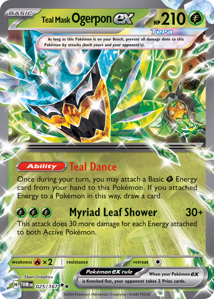 Teal Mask Ogerpon ex Pokemon card (025/167, Twilight Masquerade)