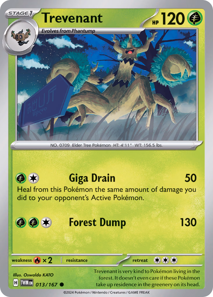 Trevenant Pokemon card (013/167, Twilight Masquerade)