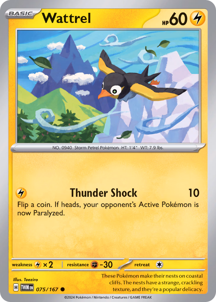 Wattrel Pokemon card (075/167, Twilight Masquerade)