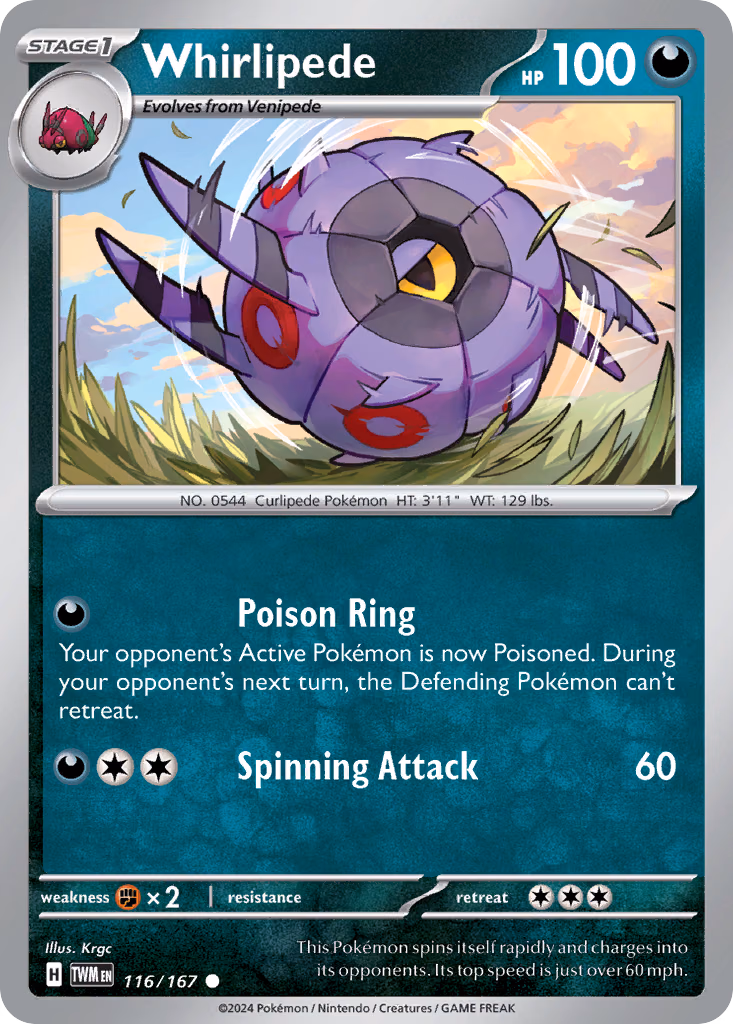 Whirlipede Pokemon card (116/167, Twilight Masquerade)