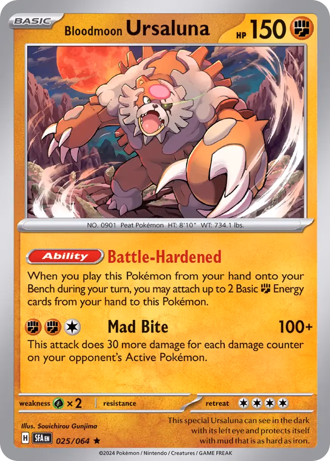 Bloodmoon Ursaluna Pokemon card (025/064, Shrouded Fable)