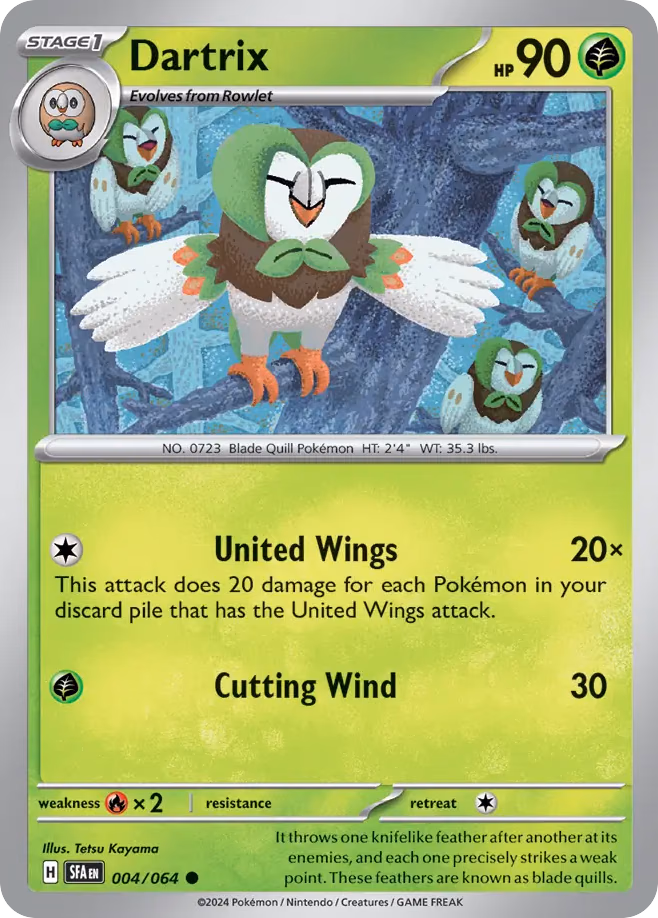 Dartrix Pokemon card (004/064, Shrouded Fable)