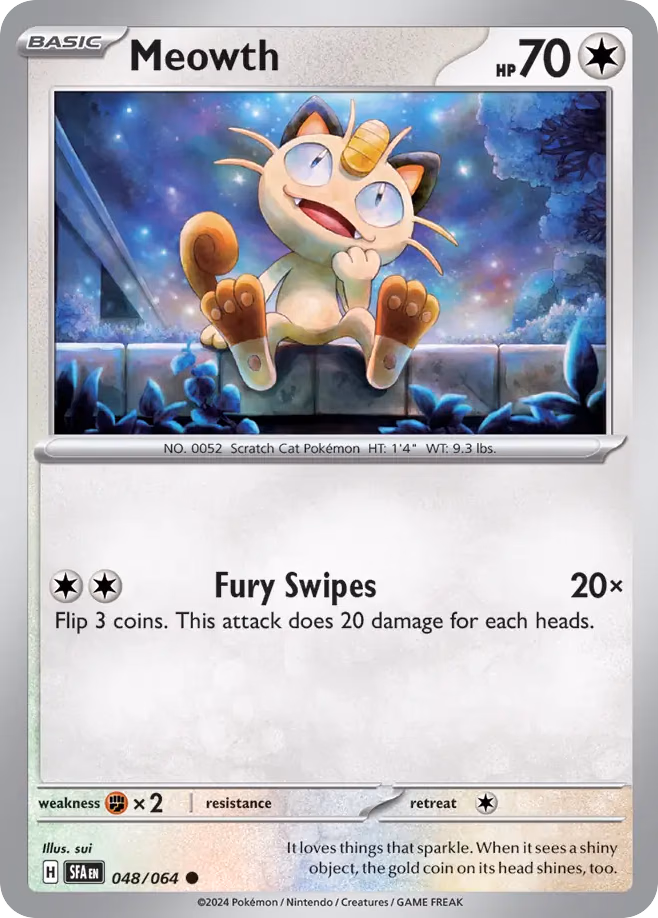 Meowth Pokemon card (048/064, Shrouded Fable)