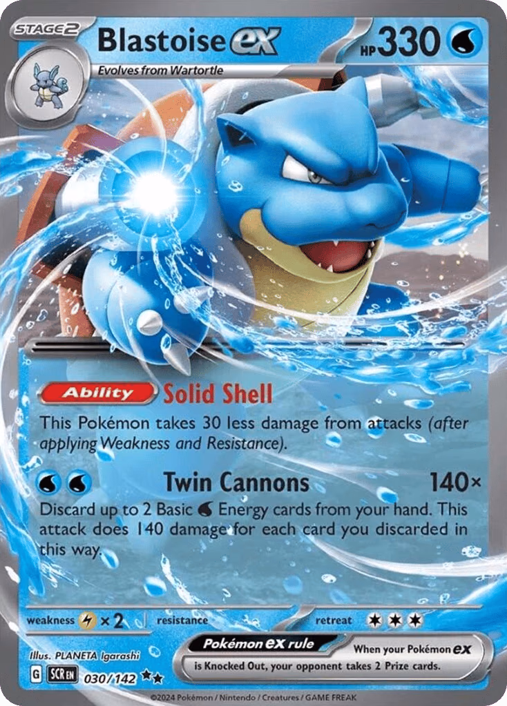 Blastoise ex Pokemon card (030/142, Stellar Crown)