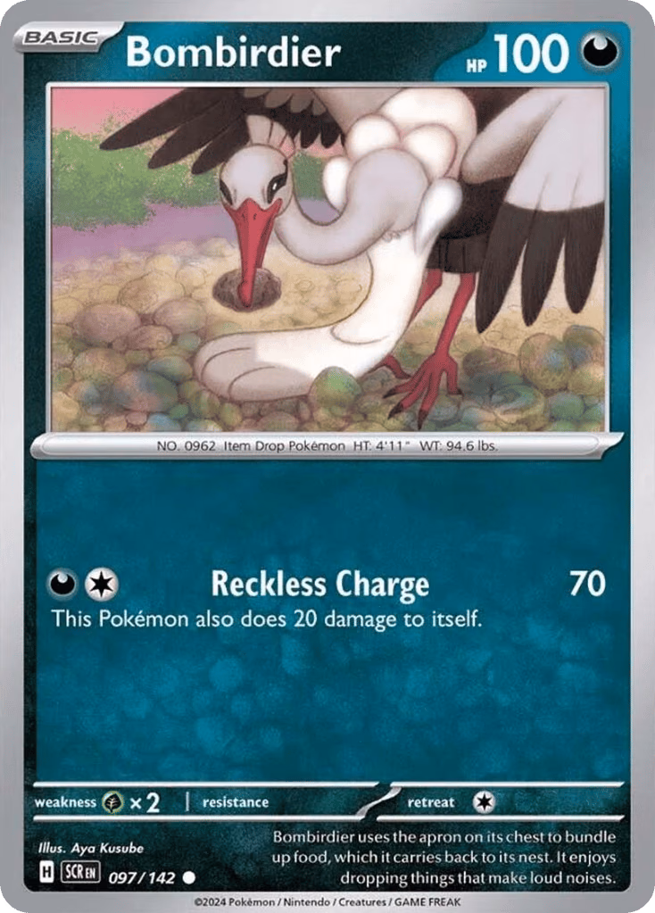Bombirdier Pokemon card (097/142, Stellar Crown)